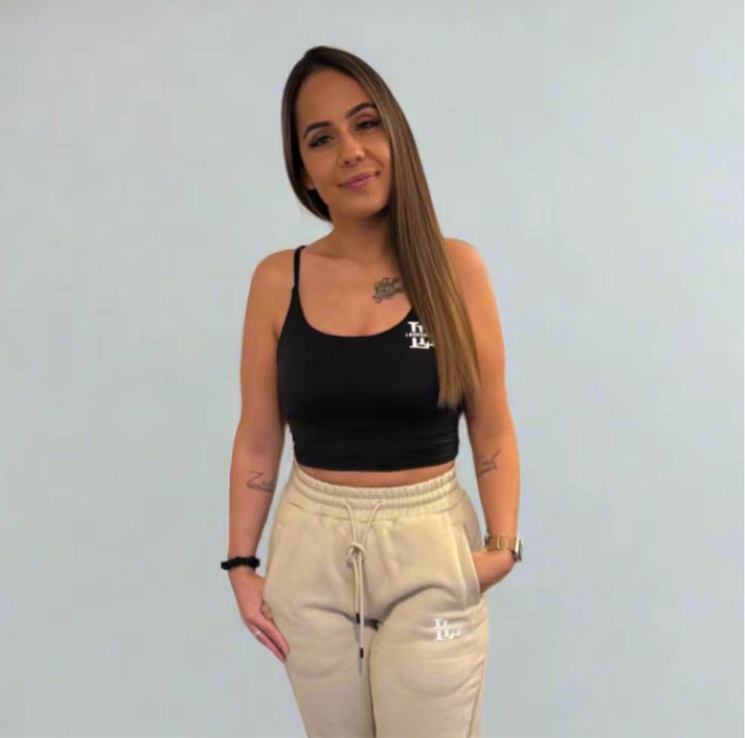 Cropped sports strappy top with built-in-bra.