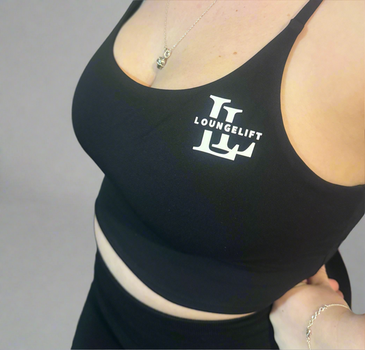 Cropped sports strappy top with built-in-bra.