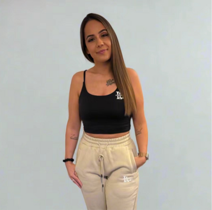 Cropped sports strappy top with built-in-bra.