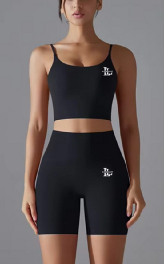 Cropped sports strappy top with built-in-bra.